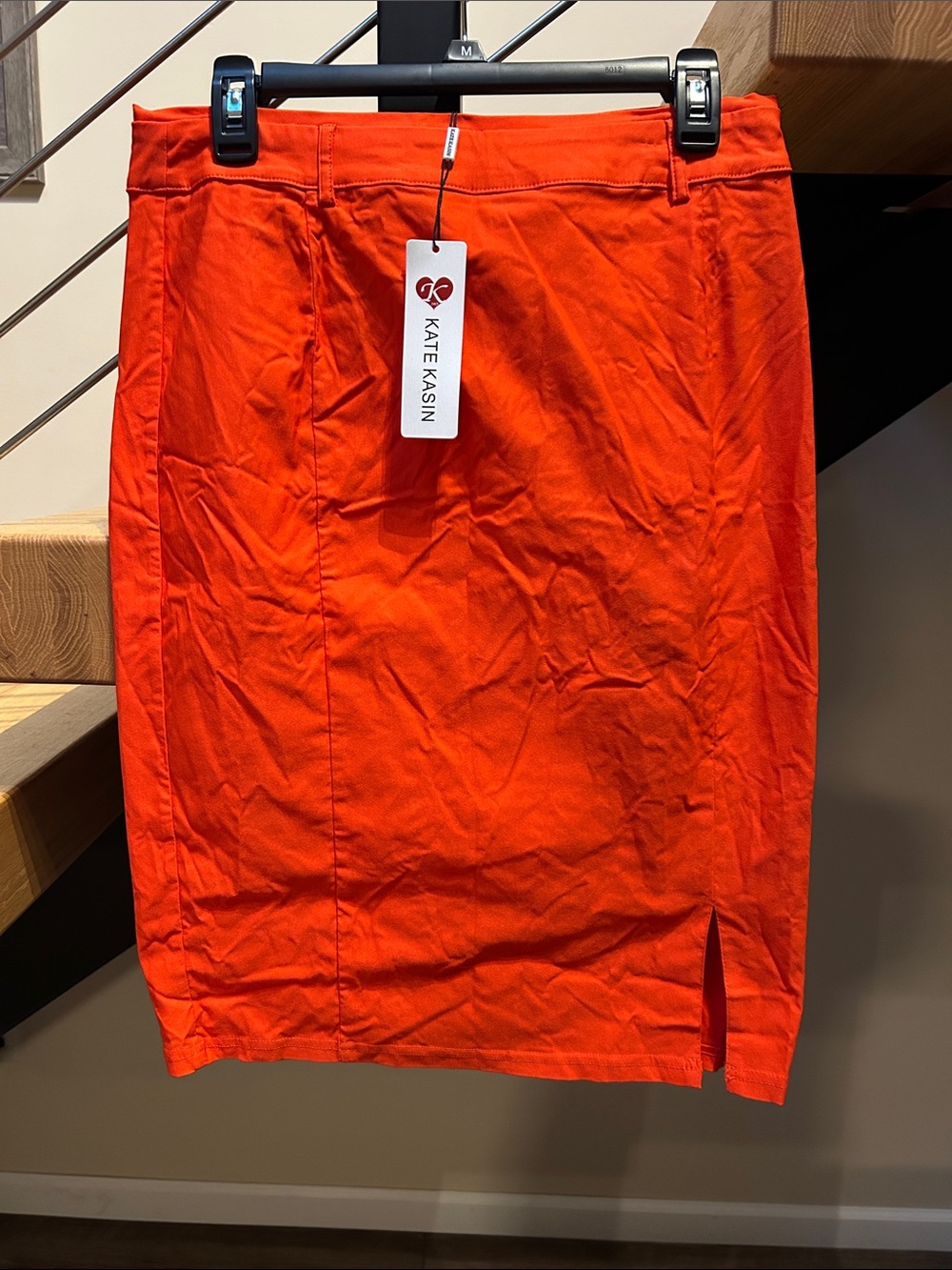 Kate Kasin Women's Bright Orange Pencil Skirt with Front Slit